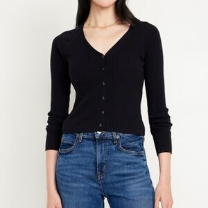 LINE THE LABEL cashmere black ribbed cardigan sweater S M